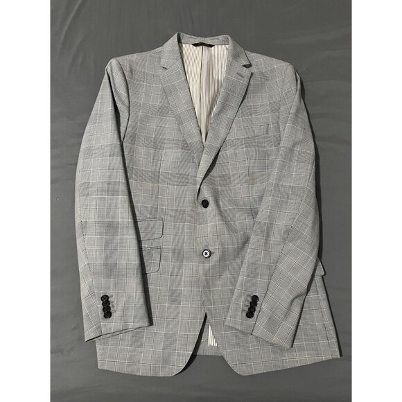 Size-Large Banana Republic Italian Fabric Blazer 44R Gray Windowpane Mens Coat - Picture 9 of 12